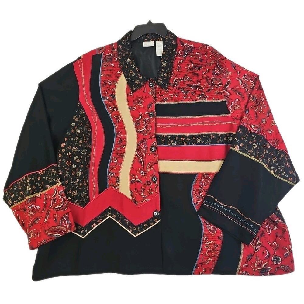 KORET ~Woman Plus Size 34W~ Black Floral Red Button Up Embroidered Jacket Lined
